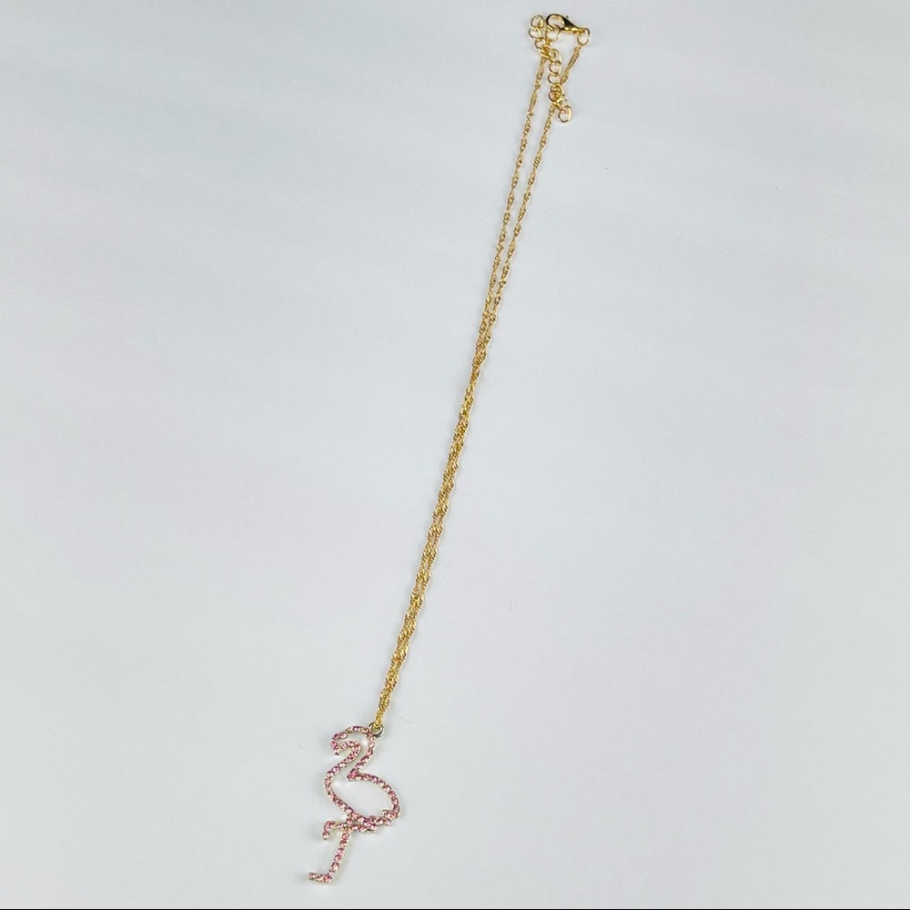 🔴🔴 NEW Pink Flamingo Rhinestone Necklace Chain Necklace Pink - Picture 7 of 13